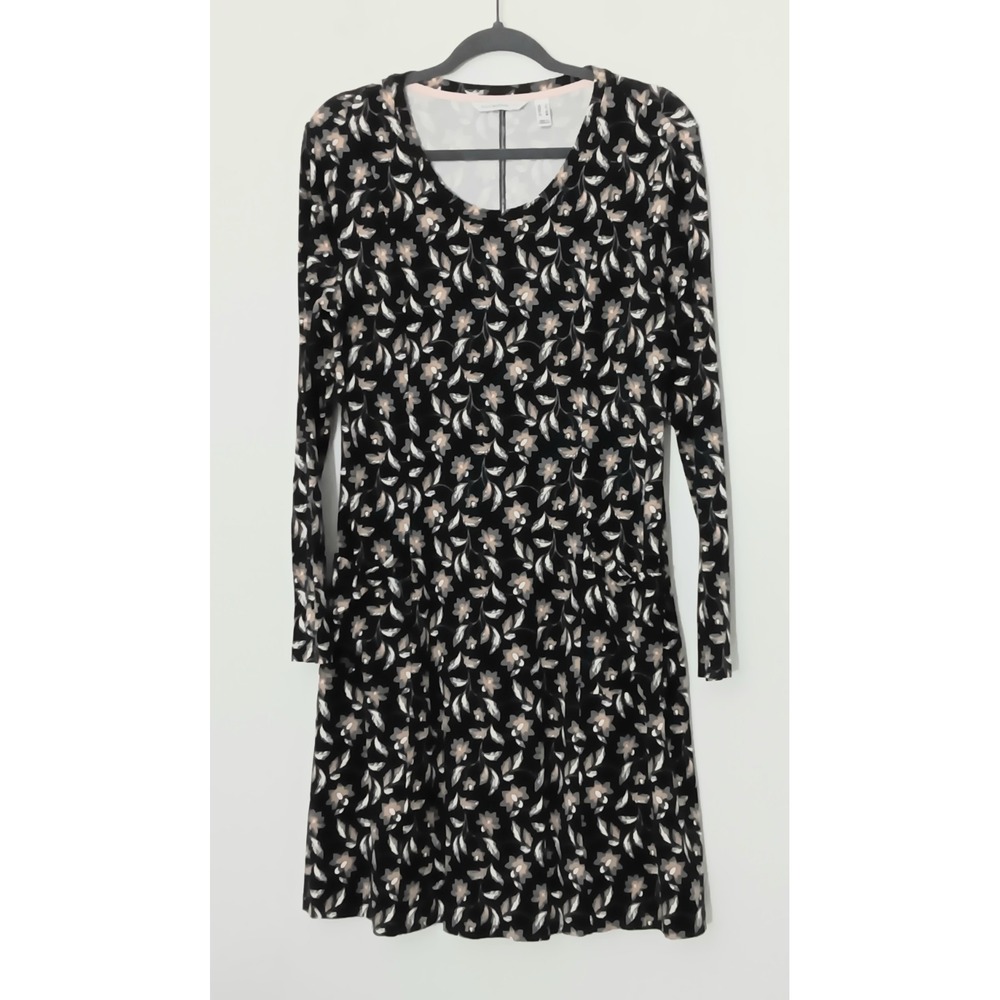 Isaac Mizrahi Live! Dress Women's Size S Black Swing Floral Long Sleeve Knit
